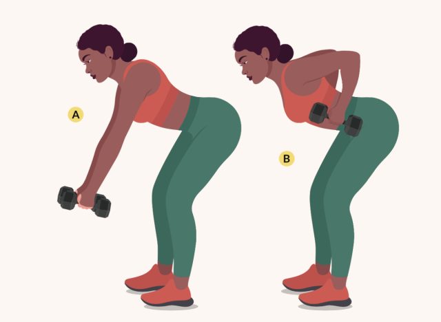 illustration of incline row with dumbbells