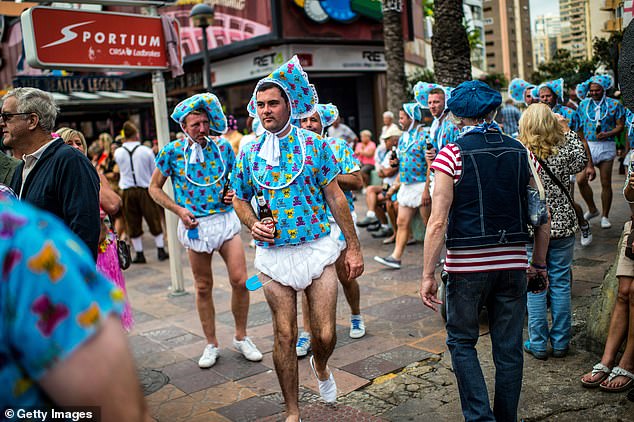 This was a scene from British Fancy Dress Day in Benidorm in November 2015, part of one of Europe's biggest fancy dress parties and a tradition that began three decades ago.