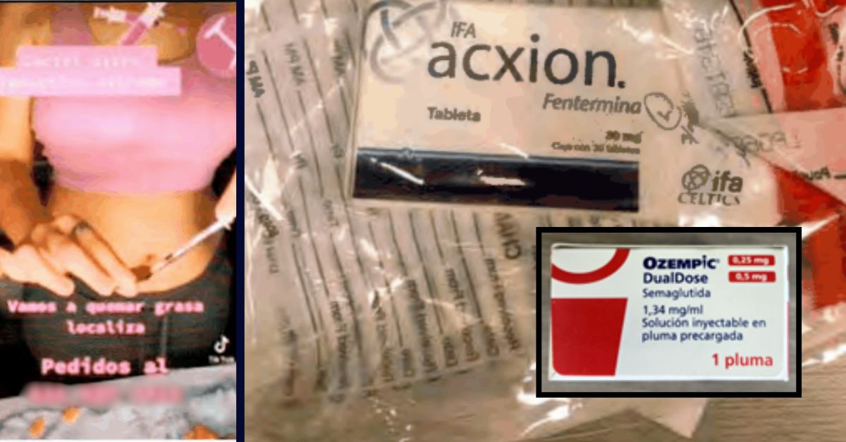 Left: Photo provided by the Department of Justice purportedly shows a TikTok video posted by Isis Navarro Reyes in which she instructs viewers on how to use the injectable weight-loss drugs she is accused of smuggling into the U.S./Right: Allegedly a shipment of the drugs was sent by Reyes to an undercover police officer.  DOJ photos.